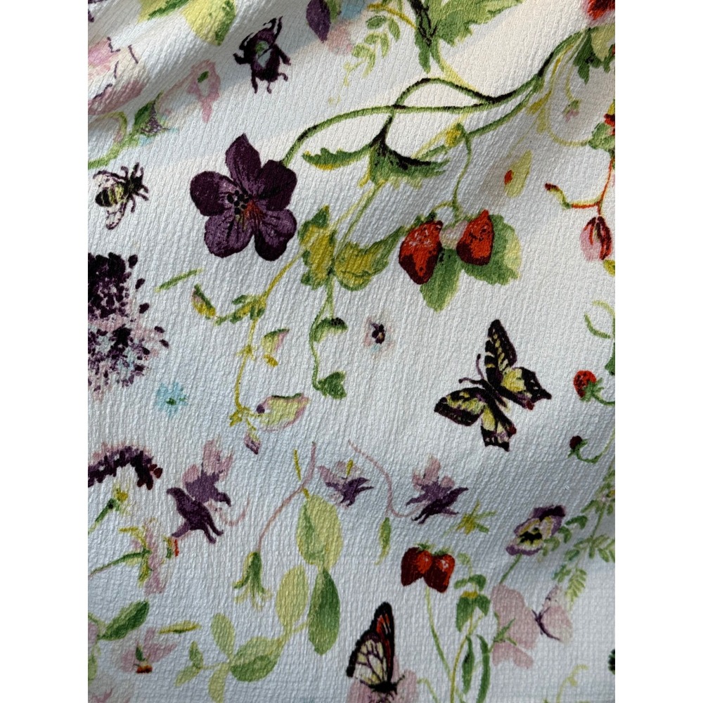 Floral Butterfly Smocked Puff Sleeve Mini Dress White Small - Picture 4 of 7